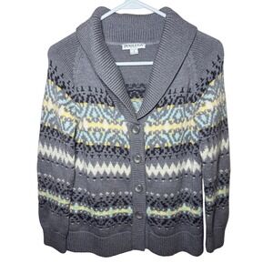 Pendleton Petite Small Gray Cardigan Merino Wool Fair Isle